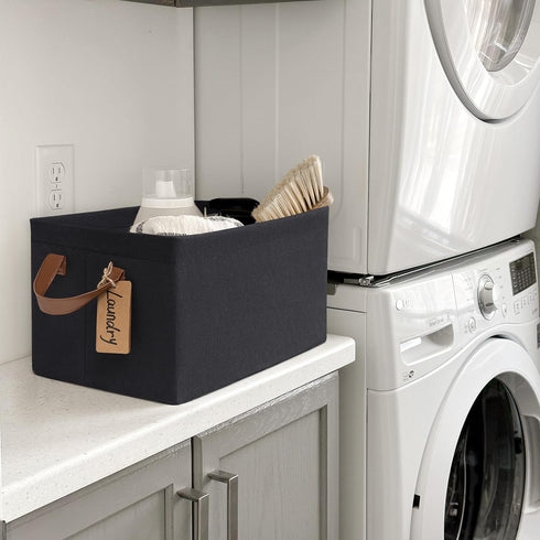 CHICVITA Black Storage Bins, 2-Pack Shoe Basket for Entryway, Toy Storage Bins, Closet Bins with Handles, Small Laundry