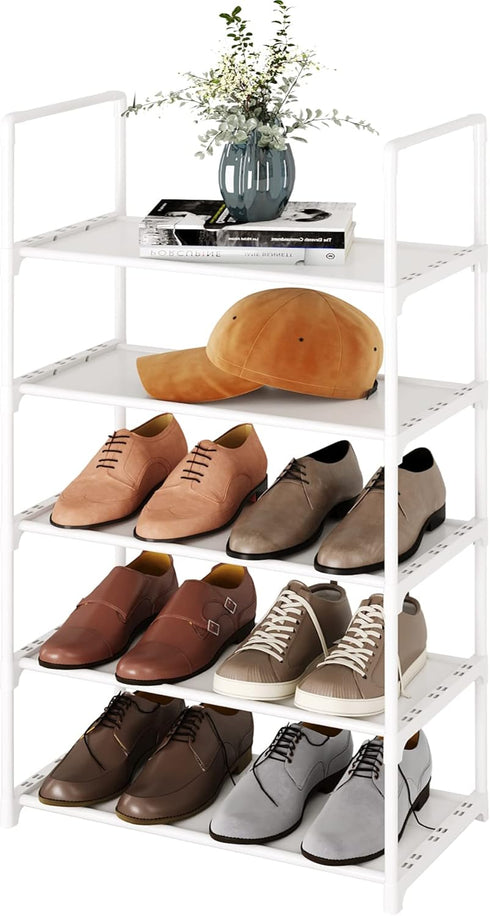 Yegazte 5-Tier Stackable Shoe Rack, Narrow Shoe Stand for 10-12 Pairs Shoe and