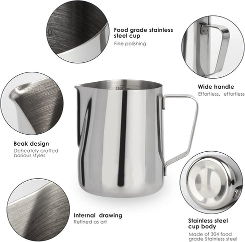 Milk Frothing Pitcher, 12 Oz Stainless Steel Espresso Cup for Frothing
