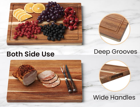 Kitchen(Set 3),Wooden Set Fibogollo Acacia Wood Cutting Boards for of Chopping Boards with Juice Groove, Large Serving