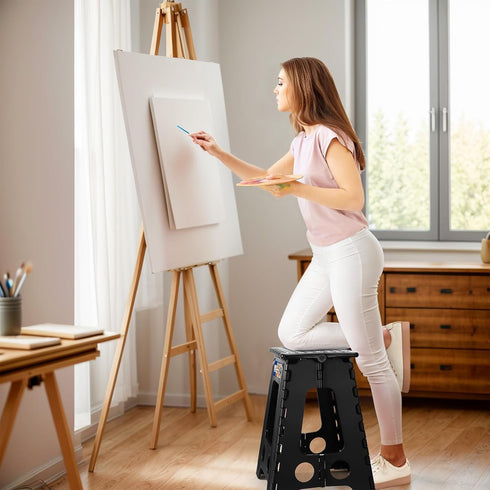 16 Inch 400 lbs Black,1 ACKO Folding Step Stool Foldable Capacity, Plastic Stools for Adults and Kids, Collapsible