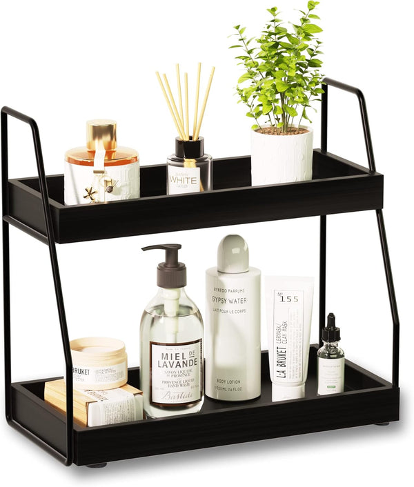 ZGO 2-Tier Modern Bathroom Counter Organizer, Wooden Sink Organizer Shelf for Vanity