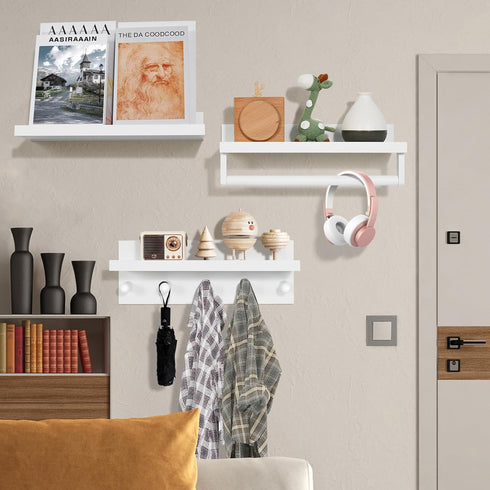 Set Ollieroo of Four Floating Book Shelves for Wall, Nursery Book Shelf for Kids Room, Bamboo Wood Hanging Bookshelf