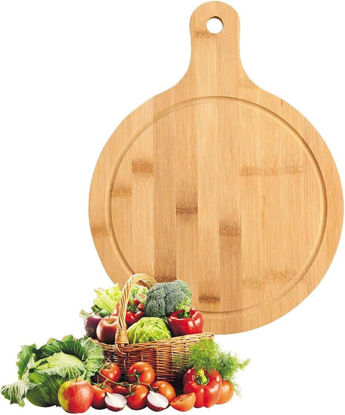 Bamboo Cutting Board Set 3PCS, Meat Chopping Boards, Pizza Peel Paddle with Handle for Baking