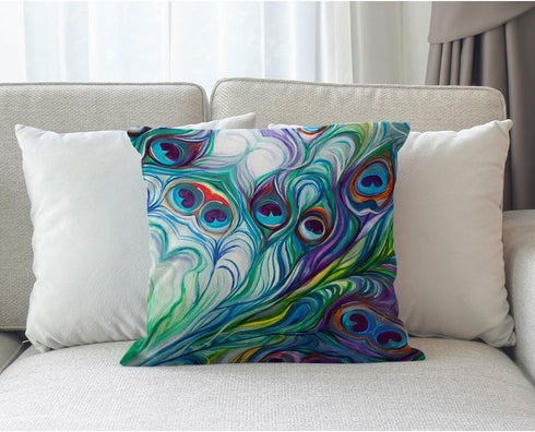 Moslion Peacock Feather Pillow Case 18" x 18" Inch Cotton Linen Throw Pillow Case Home Decorative Oil Painting Feathers