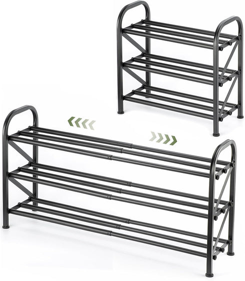 3-Tier Shoe Rack for Closet, 16"-32" Expandable ShoeRackAdjustable for Entryway Closet Doorway