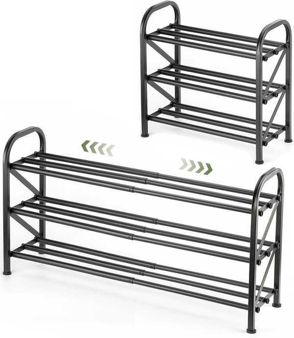 3-Tier Shoe Rack for Closet, 16"-32" Expandable ShoeRackAdjustable for Entryway Closet Doorway