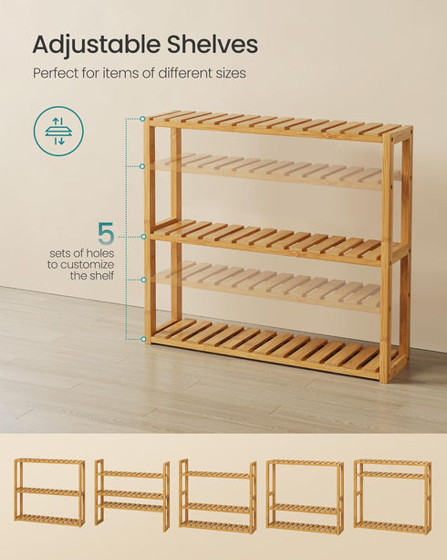 3-Tier 5.9 23.6 21.3 Inches, UBCB13Y SONGMICS Bamboo Bathroom Shelf, Adjustable Plants Rack, Wall-Mounted or Stand