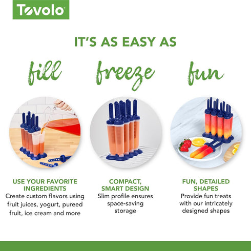 Tovolo Popsicle Molds with Sticks, Blue, 4-Pack, Twin Pops, Reusable Ice Pop Maker, Dishwasher Safe & BPA-Free