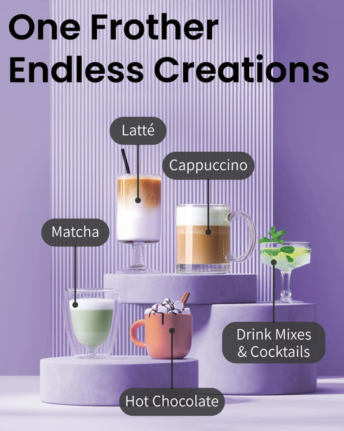 Elementi Electric Milk Frother Handheld, Matcha Whisk, Red Drink Mixer