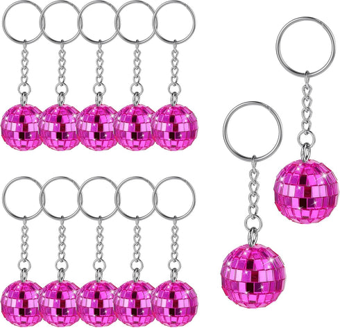 12 Pieces Disco Ball Keychain Party Favors, 70s Silver Mirror Ball Keychain Set for Halloween Christmas Party