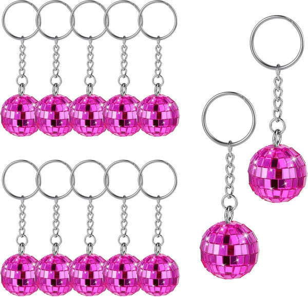12 Pieces Disco Ball Keychain Party Favors, 70s Silver Mirror Ball Keychain Set for Halloween Christmas Party