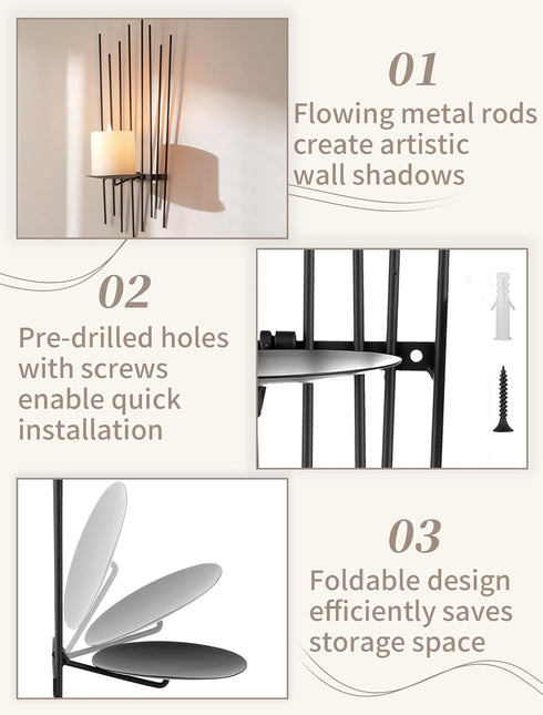 Set 2 Sziqiqi Wall Candle Holder Black: Wall Candle Sconces of for Pillar - Modern Sconces Decor for Living Room