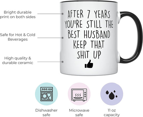 YouNique Designs 7 Year Anniversary Coffee Mug for Him, 11 Ounces, 7th Wedding Anniversary Cup