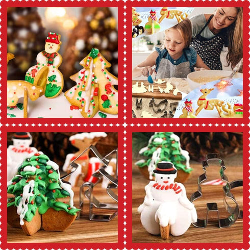 KAISHANE 3D Christmas Cookie Cutter Set - 8 Piece Holiday Biscuit Cutters - Snowman, Christmas Tree, Reindeer, Sled