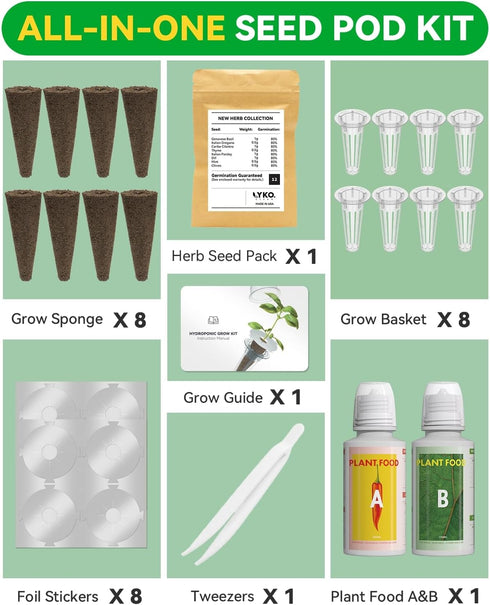 Hydroponics(8-Pod) Gourmet Herb Seed Pod Kit Compatible with AeroGarden, idoo, Ahopegarden, Gardencube with Basil