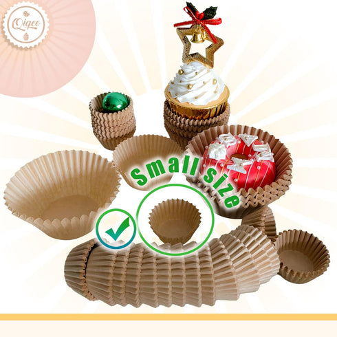 qiqee 600 Count Mini Cupcake Liners, Natural Muffin Liners, Food Grade Brown Baking Cups Paper No Smells