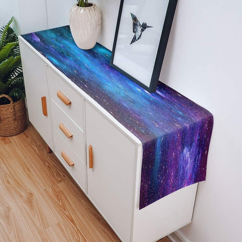Dining Table Runner Dresser Scarf, Linen Burlap Fabric Galaxy Stars in Space Washable Table Runners 72 Inches