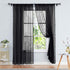 Treatmentex Black Pom Pom Sheer Curtains for Bedroom, 63" Linen Texture Decorative Voile Panels (2 Pack)
