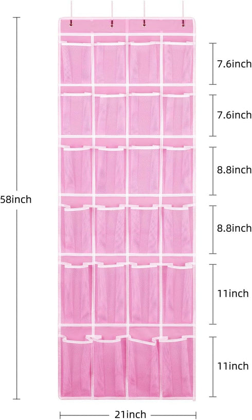 Hanging Shoe Organizer, Over The Door Shoe Organizer with 24 Breathable Mesh Pockets for Men Women Kids Hanging Shoe Storage Rack Organizer Size:58x21 Inch(Pink) by SAVERHO