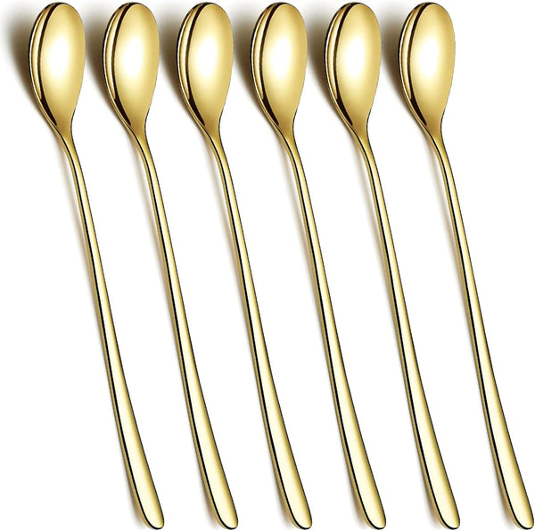 Long Handle 9.5 Inch Iced Cream Spoons, Stainless Steel Cocktail Stirring Spoons Set of 6 for Dessert