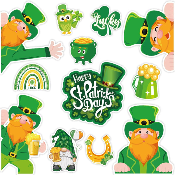 Whaline 12Pcs St. Patrick's Day Refrigerator Magnets, Green Lucky Clover Rainbow Gnome Stickers for Holiday Decoration