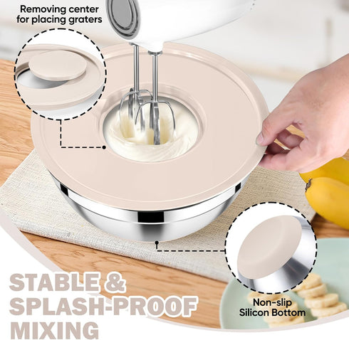 E-far 25PCS Mixing Bowls with Lid Set, Stainless Steel Nesting Prep Bowls with Grater Attachments for Cooking, Food