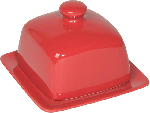 Now Designs Stoneware Square Butter Dish with Lid, Red 4.5 x 4.5