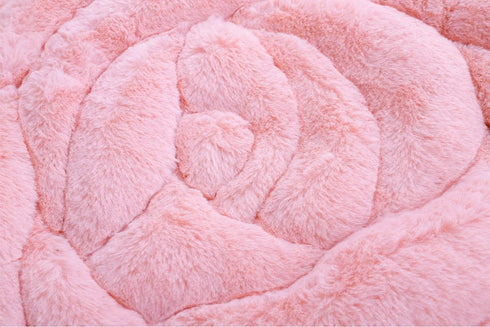 Chic Rose Flower Chair Pad, Soft Faux Fur Cushion for Dining Chairs, No Slip Floor Pillow, Home Decor, Pink