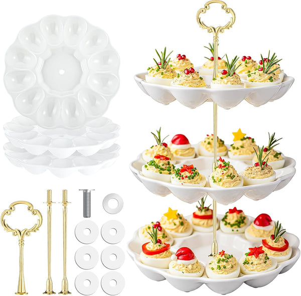 3 Tier Ceramic Easter Deviled Egg Platter 36 Hole Deviled Egg Tray