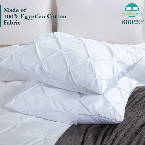 King Pillow Shams Set of 2, Pinch Pleated White Pillow Shams, 20x36, 100% Egyptian Cotton