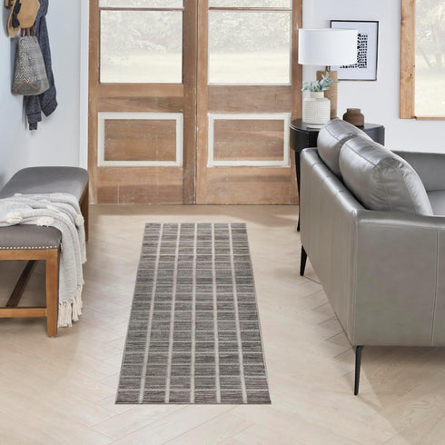 Nourison Serenity Home Contemporary Area Rug, Grey Ivory 2'2" x 7'6", Easy-Cleaning for Bedroom & Living Room