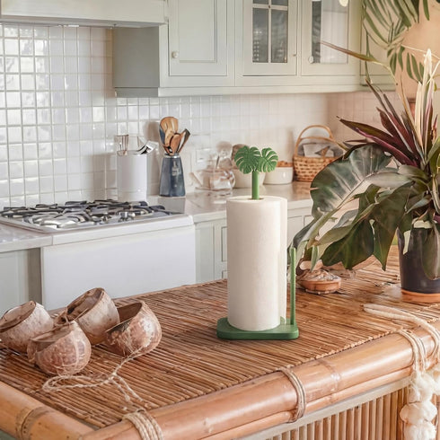 Leinuosen Monstera Leaves Paper Towel Holder Tropical Monstera Wooden Paper Towel Holder Green Ocean Tropical Bathroom