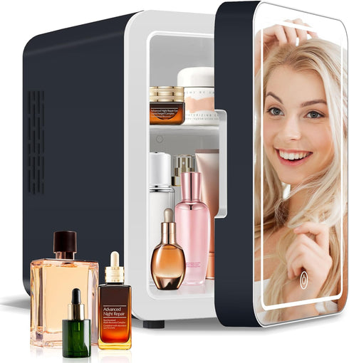Mini Fridge for Skincare, 4L/6Can with Dimmable LED Light Mirror, Portable Cooler & Warmer for Bedroom, Office, Car,