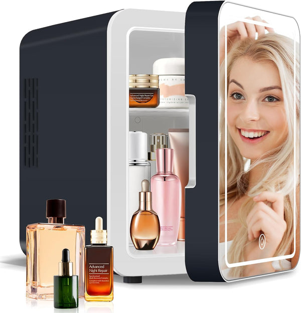 Mini Fridge for Skincare, 4L/6Can with Dimmable LED Light Mirror, Portable Cooler & Warmer for Bedroom, Office, Car,