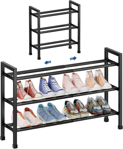 Abiglifty 3-Tier Expandable Shoe Rack,17"-33" Adjustable Shoe Rack for Closet,Metal Shoes Shelves