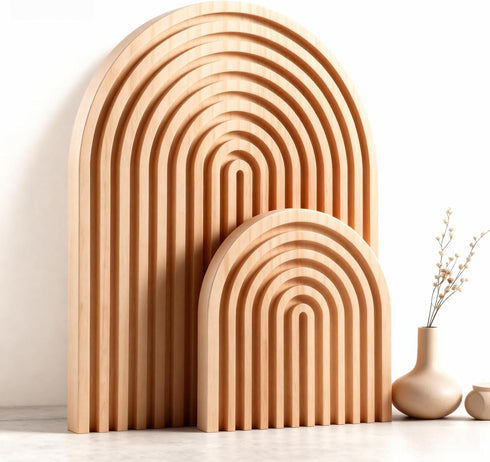 Nawwoo 2 Pcs Natural Wood Arch Decor, Boho Shelf & Serving Board for