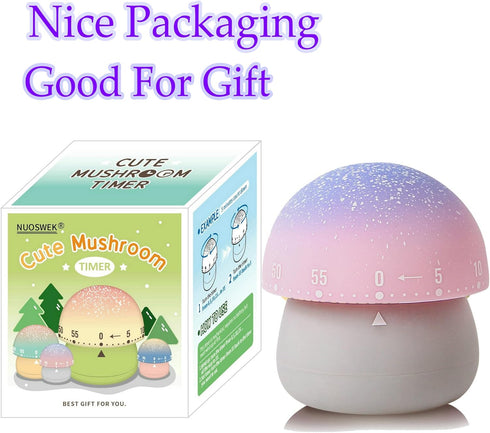 Cute Mushroom Mechanical Kitchen Timer, Wind Up 60 Minutes Manual Countdown Timer for Kids, Home, Study, and Cooking