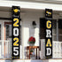 DAZONGE 2025 Graduation Decorations, Black & Gold Class of Porch Banners for Any Schools or Grades Party Supplies