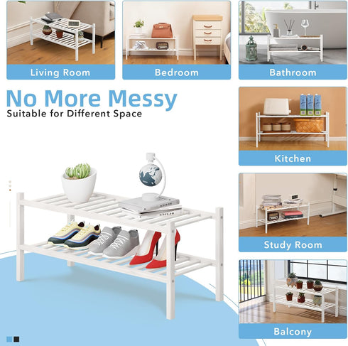2 Closet, Bathroom27 x11 x13 2 Tier Bamboo Shoe Rack Storage Organizer for Multifunctional Stackable Free Standing Shoe