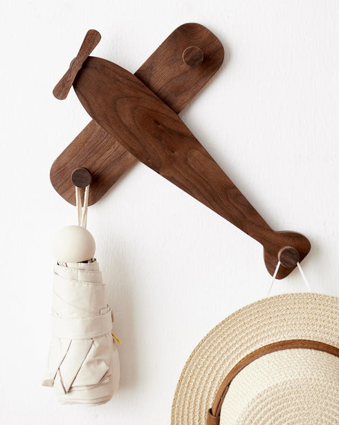 Vinoil Kids Coat Rack Wall Mount, Airplane-Shaped Wooden Wall Coat Hooks for Kids,