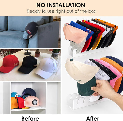 HAYVAN Hat Organizer for Baseball Caps, 2 PCS No Install Acrylic Holder for 14 Caps (White)