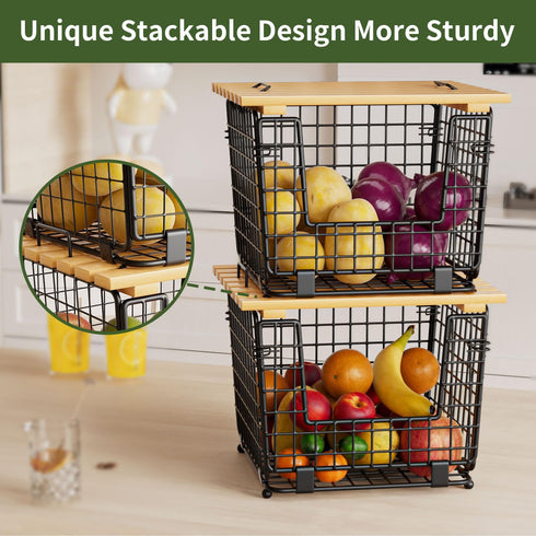 Counter Wire Storage Basket for Kitchen Pantry: GGIU Stackable Kitchen Organizers - Wire Organizing Bin for Produce