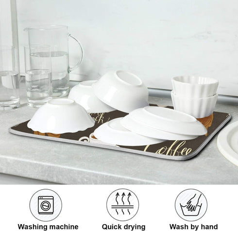 Coffee Beans Dish Drying Mat, 16 x 18 Inch Absorbent Microfiber Drying Pad for Kitchen Countertops