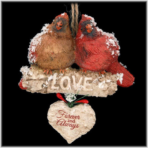 Kurt Adler "Love" Cardinals Sitting on Birch Branch Ornament