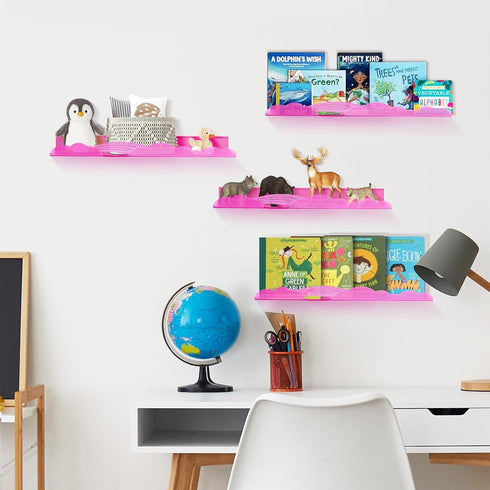 15in 4 Pack, Rainbow Acrylic Floating Shelves, Kids Wall Mounted Nursery Bookshelves, Display Ledge for Books Toys