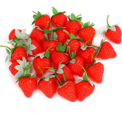 FOIMAS Artificial Strawberries,24pcs Lifelike Faux Strawberries Fruit Simulation for Home Decoration Photography Prop