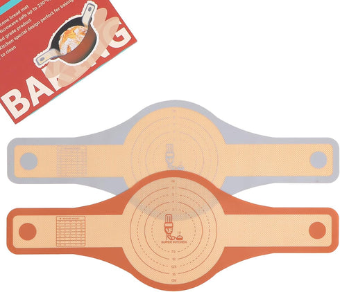 Folksy Super Kitchen 2 Pcs Silicone Bread Sling, Extra Wider, Non-Stick Baking Mat for Sourdough, Brown, Gray