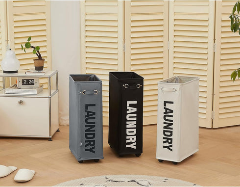 25-Inches DOKEHOM Slim Laundry Basket on Wheels, Collapsible Rolling Laundry Hamper, Foldable Narrow Corner Clothes