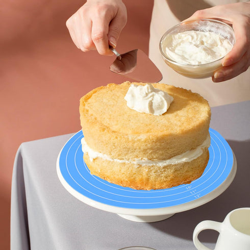 Silicone Baking Mat: Round Cake Mat with Measurements for Pastry Baking Sheet, Non-Stick and Heat Resistant, Blue